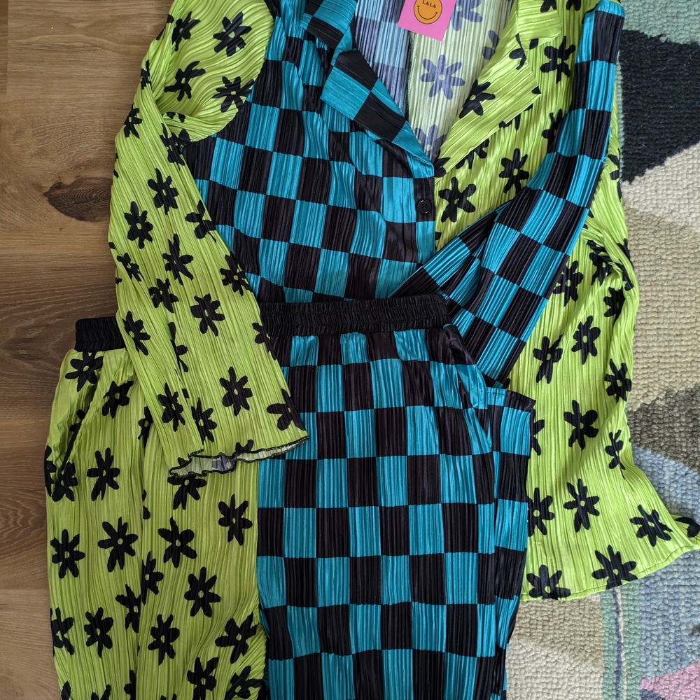 Colorful Checkered and Floral Pajama Set